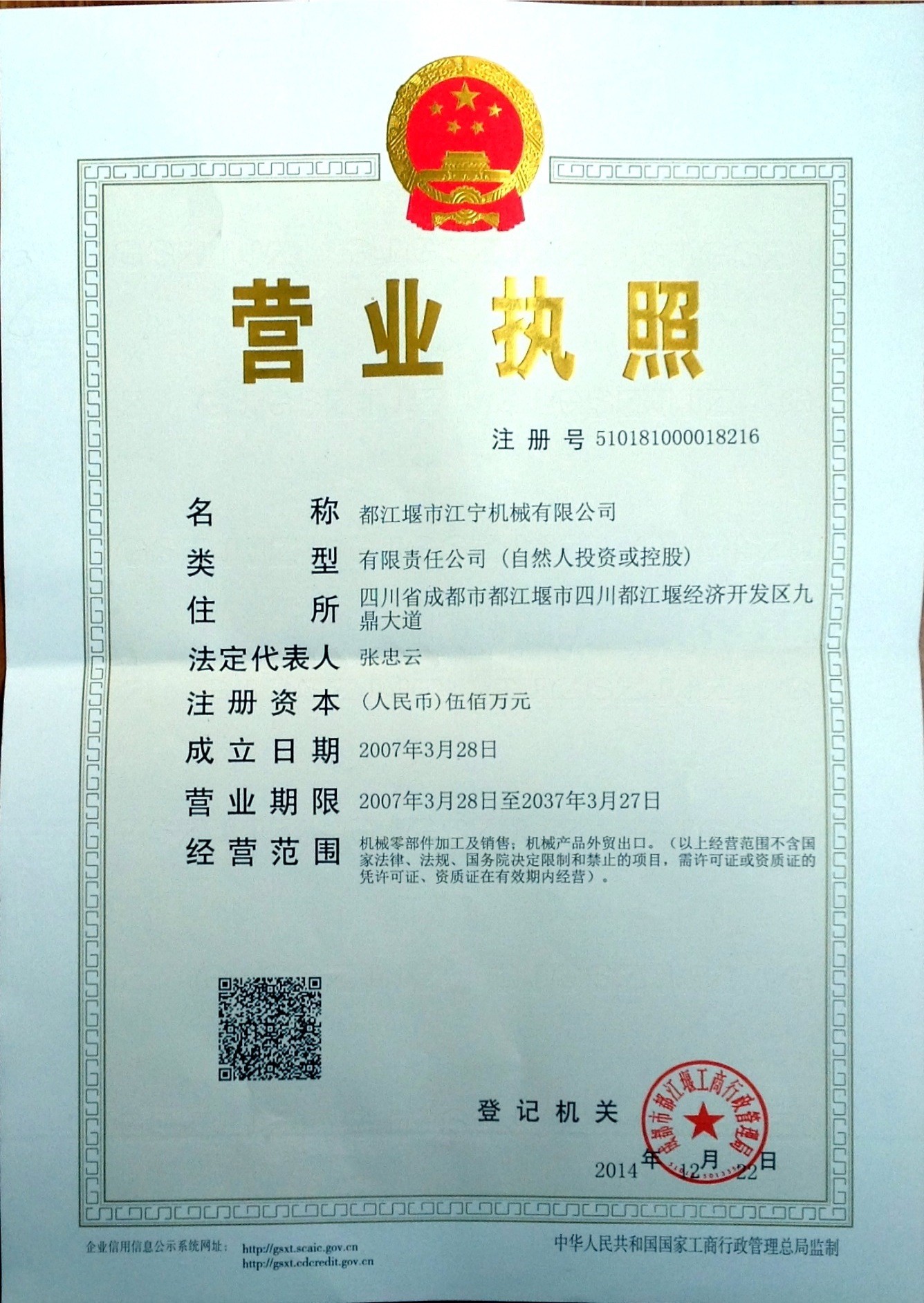 China Joiner Machinery Co., Ltd. Zertifizierungen